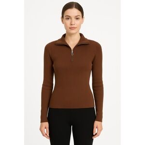 SOHO LADY Brown Quarter‎ Zip Collar Pullover Tight On Body Sweater Large